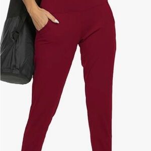 Burgundy High-Waisted Jogger Style Leggings w/ Pockets